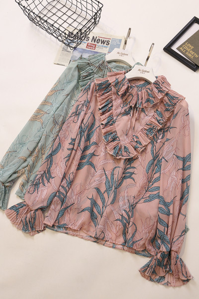 Γυναικείο χρωματιστό πουκάμισο με  βολάν