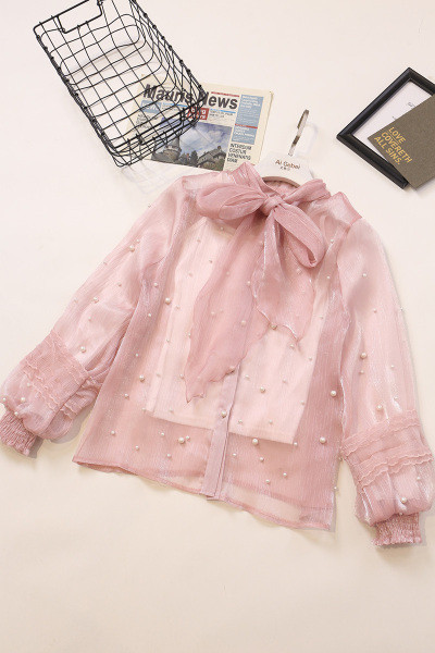 Novi model ženske košulje sa perlama i trakom