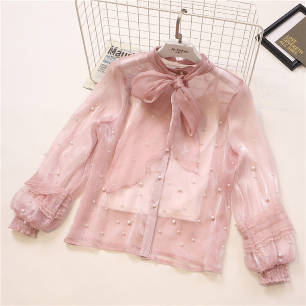 Novi model ženske košulje sa perlama i trakom