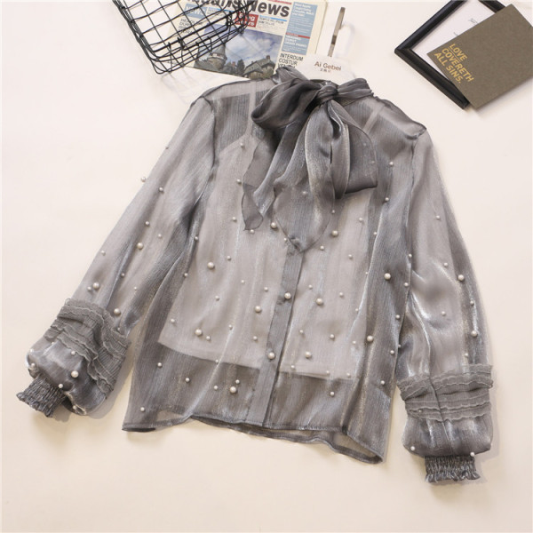 Novi model ženske košulje sa perlama i trakom