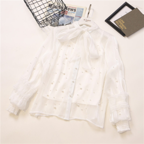 Novi model ženske košulje sa perlama i trakom