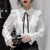 Дамска дантелена риза с панделка 