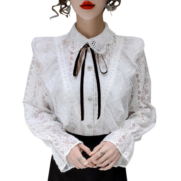 Дамска дантелена риза с панделка 