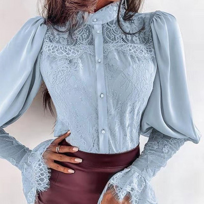 Νέο μοντέλο, μοντέρνο γυναικείο πουκάμισο με δαντέλα και μανίκια