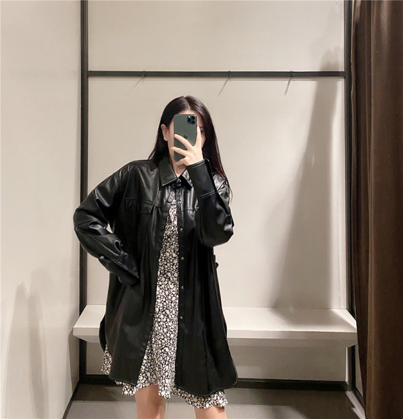 Női műbőr ing övvel