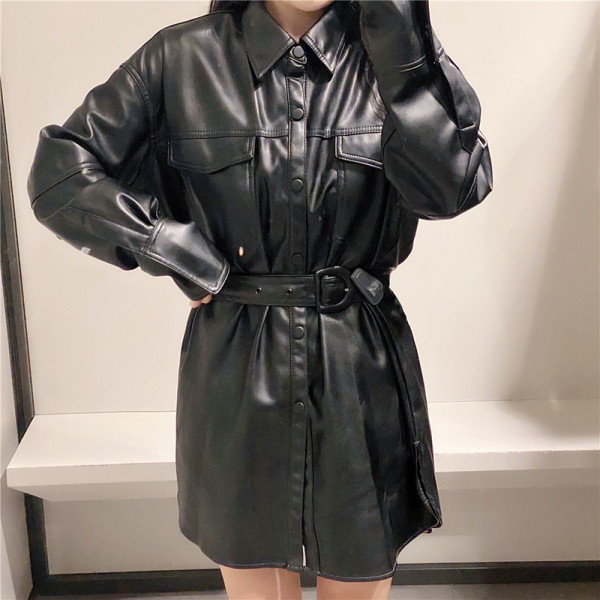 Női műbőr ing övvel