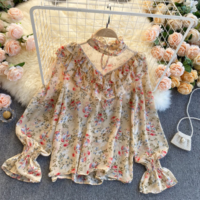 Modern női ing virágmintával és alacsony gallérral