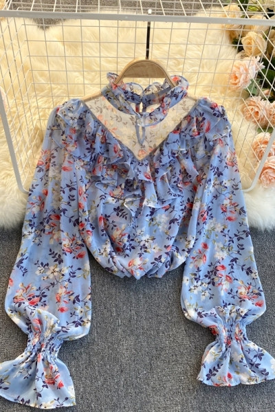 Modern női ing virágmintával és alacsony gallérral