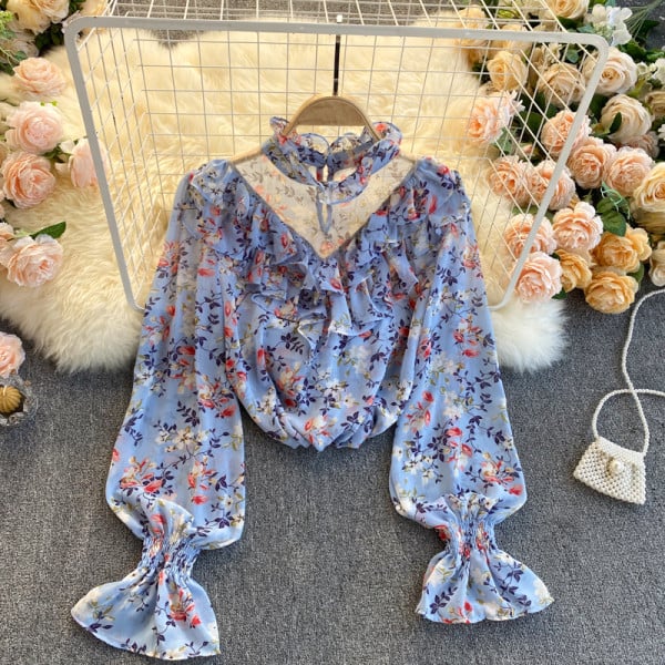 Modern női ing virágmintával és alacsony gallérral