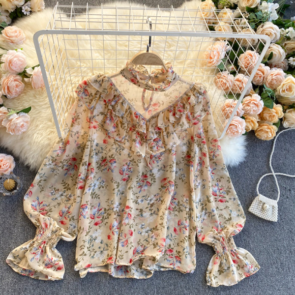 Modern női ing virágmintával és alacsony gallérral