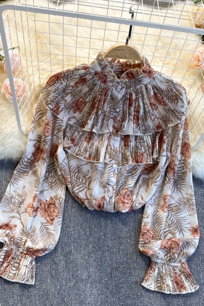 Moodne lillemustri ja nööpidega naiste särk