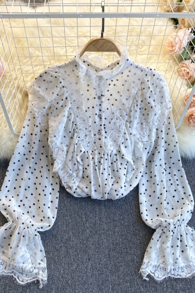 Modern női ing csipke sima mintával vagy pöttyös
