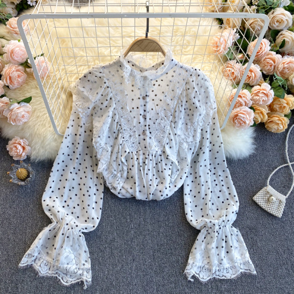 Modern női ing csipke sima mintával vagy pöttyös