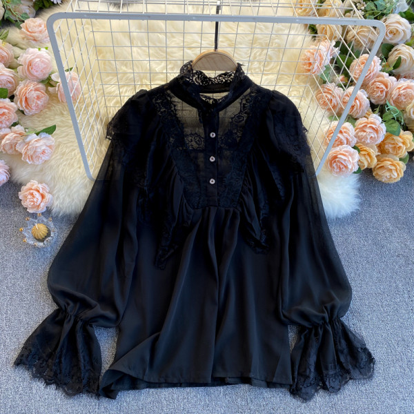 Modern női ing csipke sima mintával vagy pöttyös