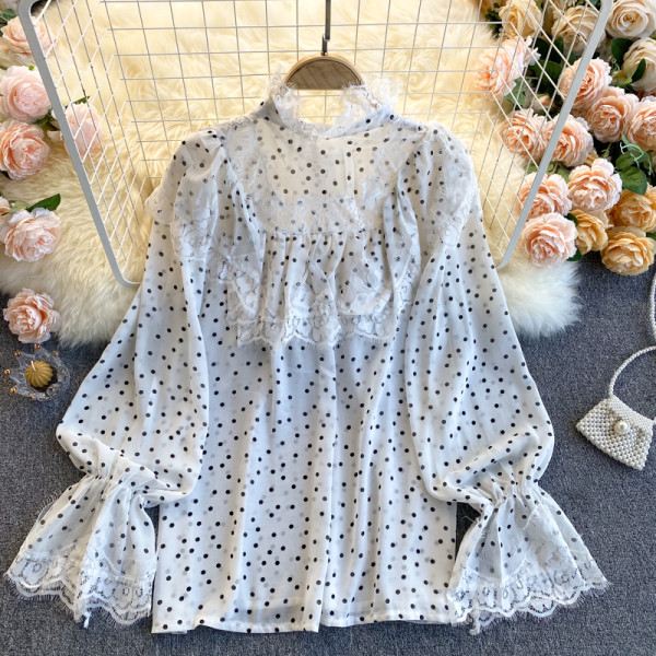 Modern női ing csipke sima mintával vagy pöttyös