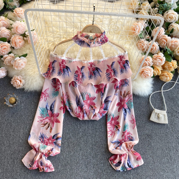 Moderna ženska košulja cvjetnog uzorka i niske kragne