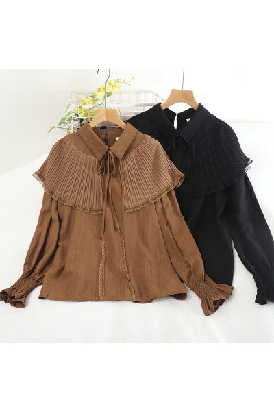 Moodne naiste šifoonist särk paelte ja klassikalise kraega