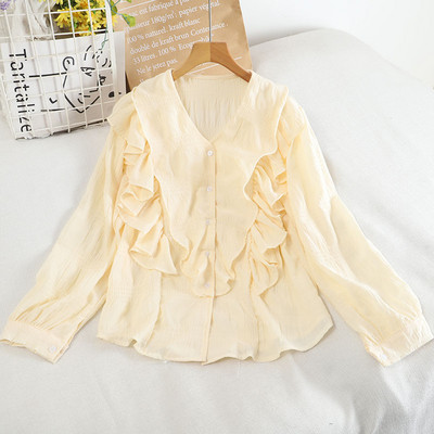 Γυναικείο πουκάμισο με βολάν και λαιμόκοψη