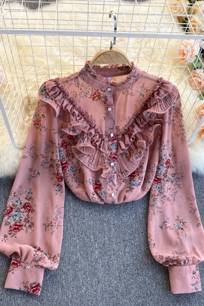 Дамска риза с флорален  десен и копчета 