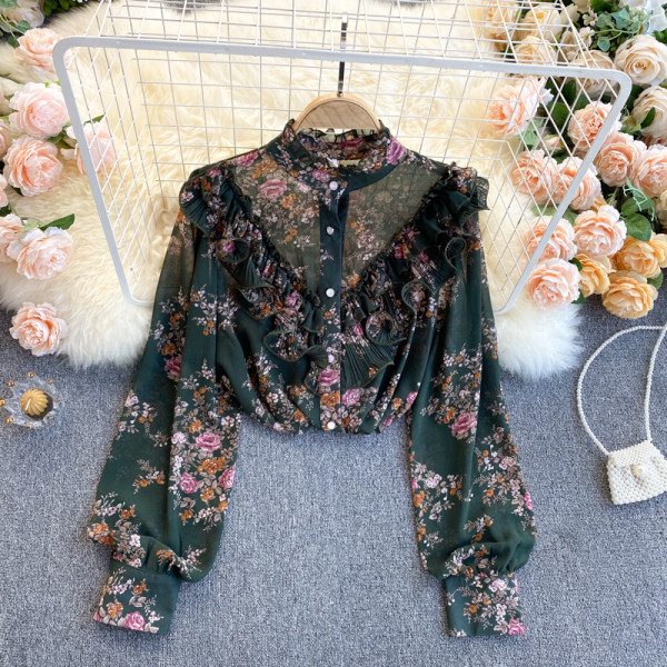 Дамска риза с флорален  десен и копчета 