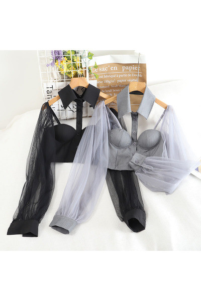 Új modell női rövid ing, tüll ujjal