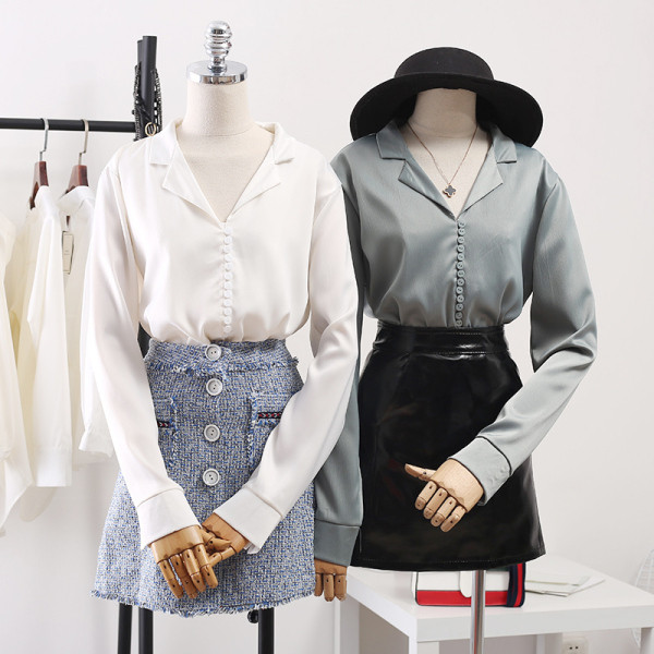 Női ing spitz nyakkivágással és hosszú ujjú - többféle színben