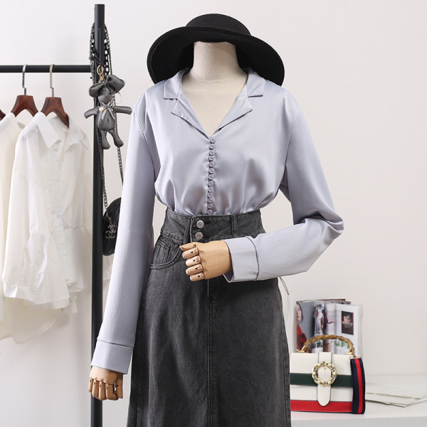 Női ing spitz nyakkivágással és hosszú ujjú - többféle színben