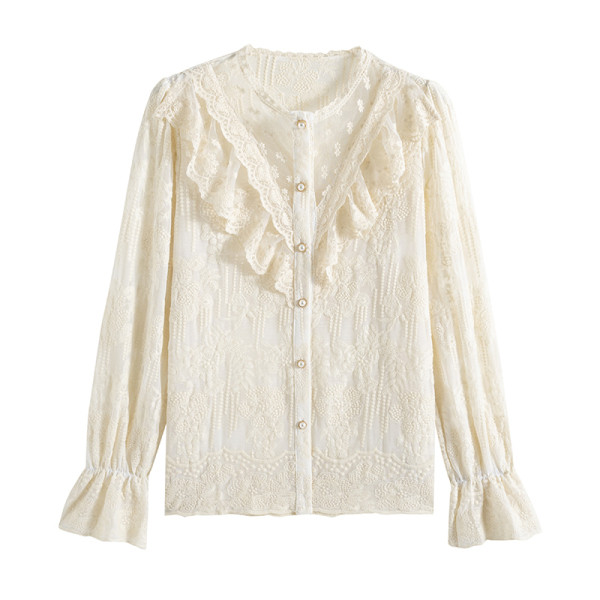 Női csipke ing gombokkal és hosszú ujjú