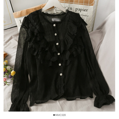 Retro stílusú női ing fürtökkel és kerek nyakkivágással