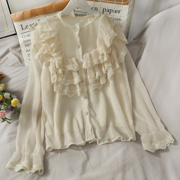 Retro stílusú női ing fürtökkel és kerek nyakkivágással