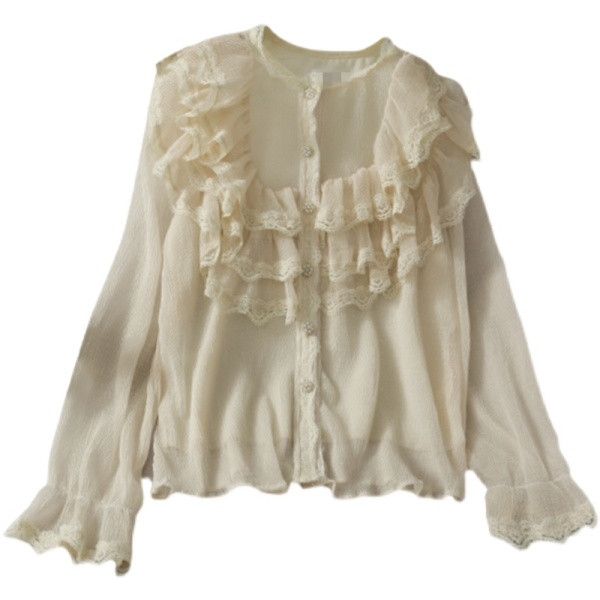 Retro stílusú női ing fürtökkel és kerek nyakkivágással