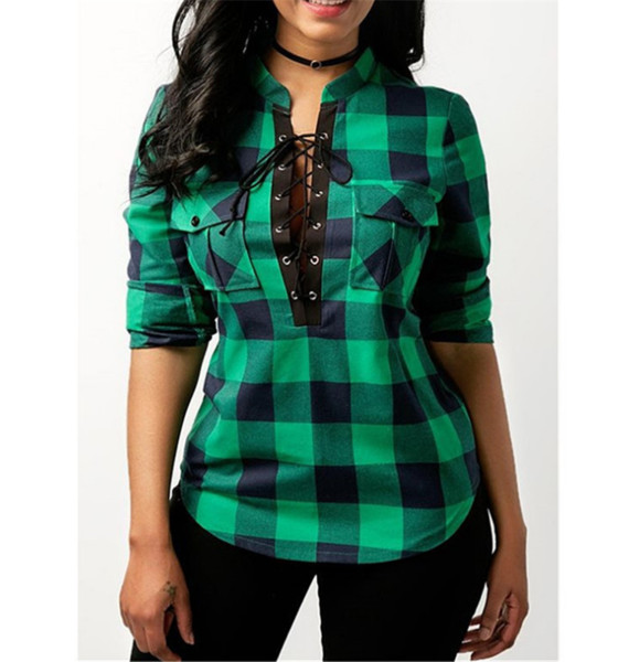 Hosszú, fűzős női kockás ing - 5XL méretig