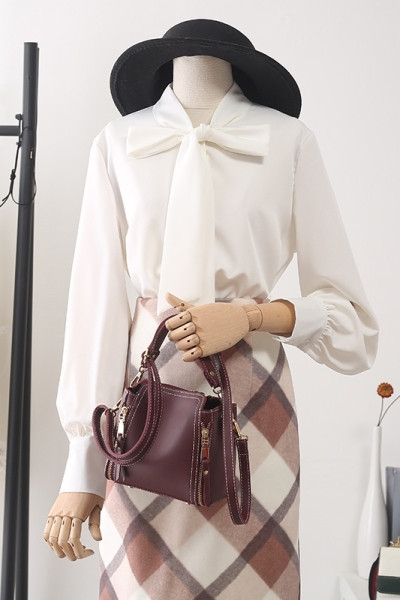 Ženska košulja od šifona s dugim rukavima i trakom