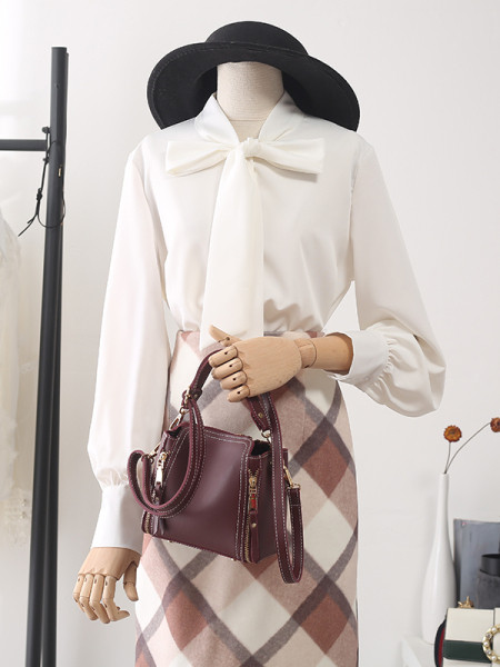 Ženska košulja od šifona s dugim rukavima i trakom