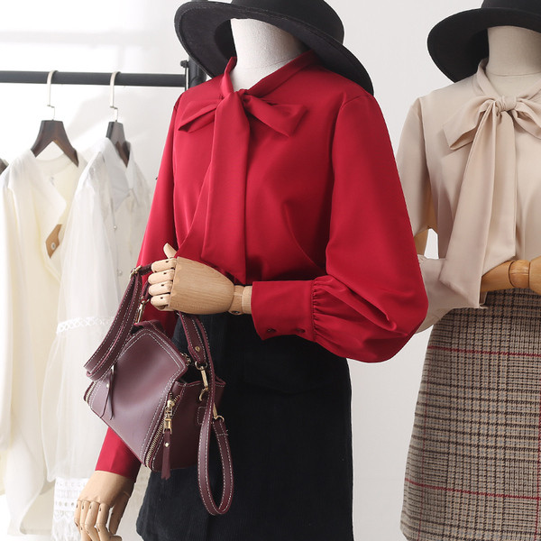 Ženska košulja od šifona s dugim rukavima i trakom