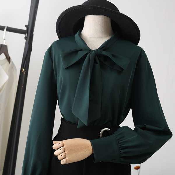 Ženska košulja od šifona s dugim rukavima i trakom