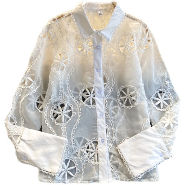 Ženska čipkasta košulja bijele boje s klasičnim ovratnikom