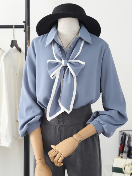 Moderna ženska košulja s dugim rukavima i vezama od šifona