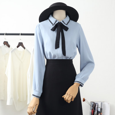 Γυναικείο πουκάμισο με κλασικό κολάρο και κέντημα - διάφορα χρώματα