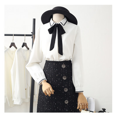 Γυναικείο πουκάμισο με κλασικό κολάρο και κέντημα - διάφορα χρώματα