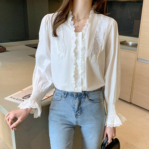 Naiste moodne valge lokkidega särk