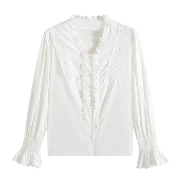 Naiste moodne valge lokkidega särk