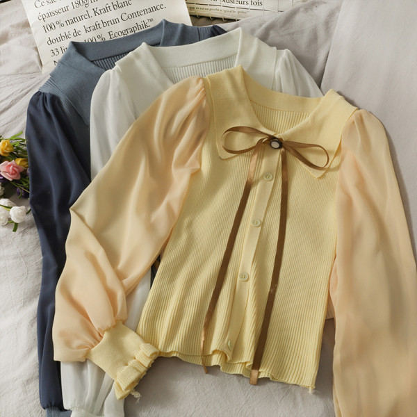 Női ing nyakkendővel és spitz nyakkivágással