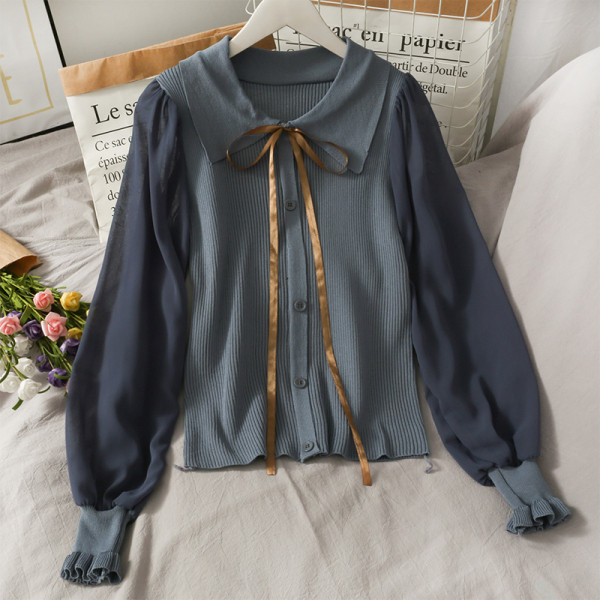 Női ing nyakkendővel és spitz nyakkivágással