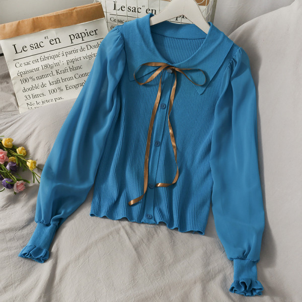 Női ing nyakkendővel és spitz nyakkivágással