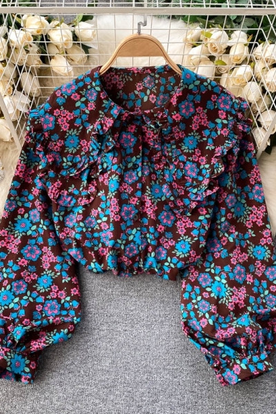 Modern női ing virágmintával és klasszikus gallérral