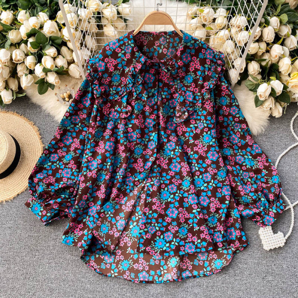 Modern női ing virágmintával és klasszikus gallérral