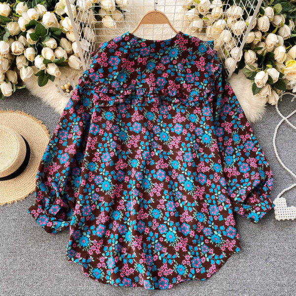 Modern női ing virágmintával és klasszikus gallérral