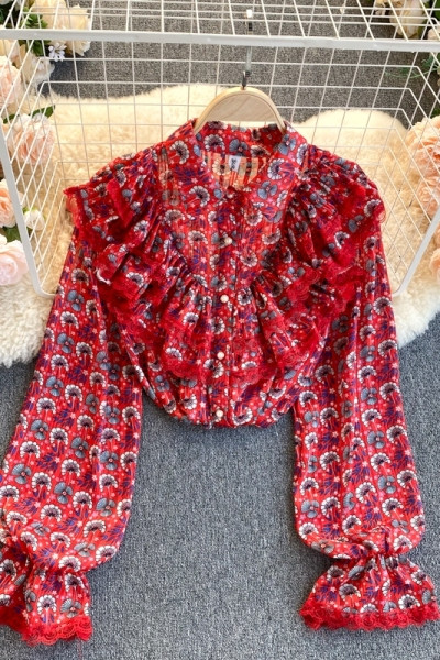 Camasa de dama colorata cu guler clasic si dantela