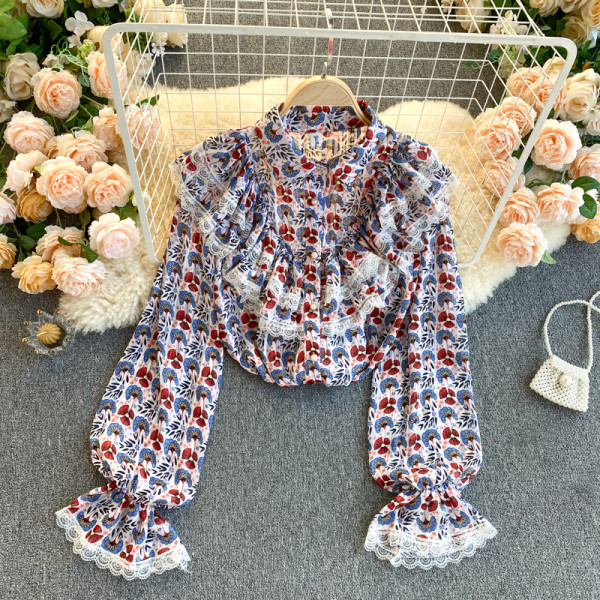 Camasa de dama colorata cu guler clasic si dantela